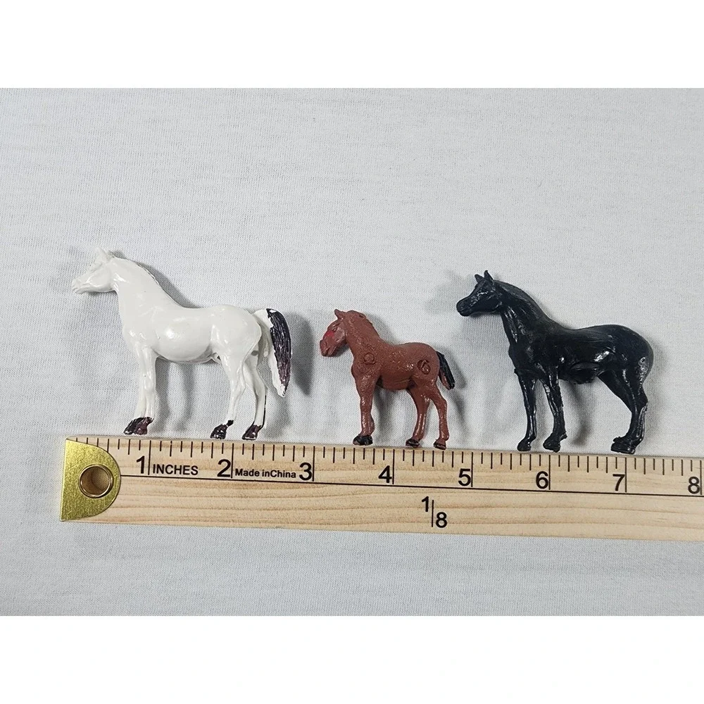 Vintage Horse Figurines Solid Molded Plastic Black White Brown Animal Toy Lot
